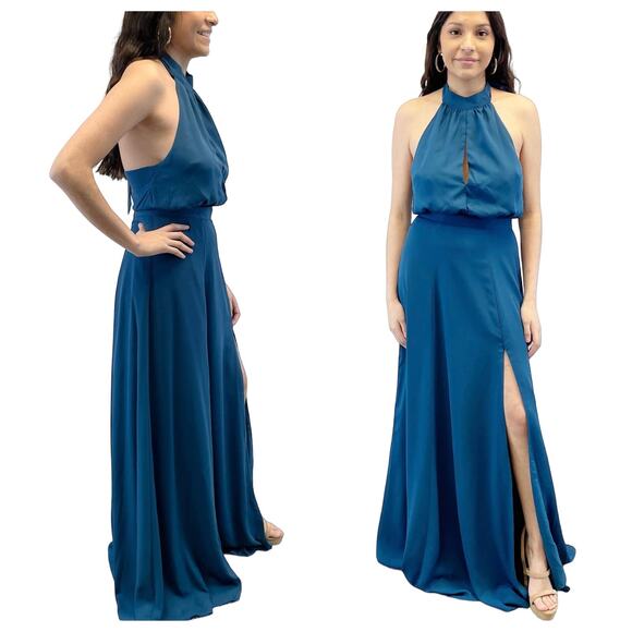 NEW Yumi‎ Kim Womens M High Demand Maxi Dress Ink Blue Halter Top Gown - Picture 1 of 16